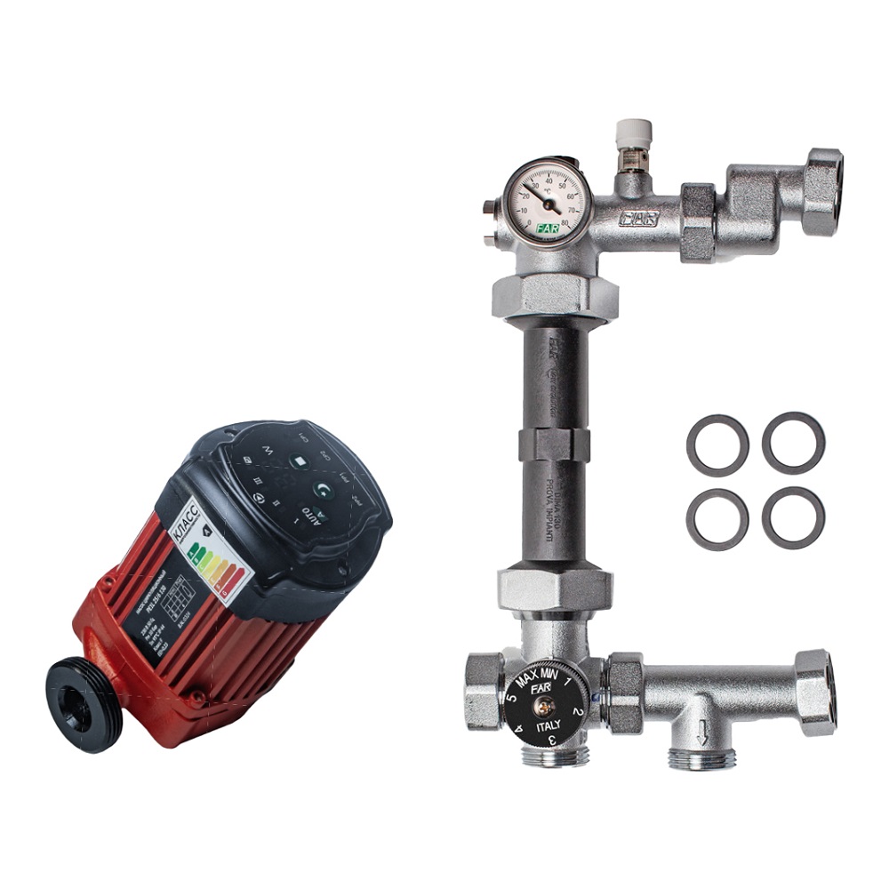 Группа с термосмесителем для теплого пола FAR, 1 1/2" + Насос Kromwell PE1L 25/6 130 с частотным регулированием