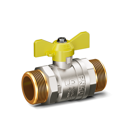 Кран шаровой LD Pride 1/2", НР, желт. бабочка, для газа никель