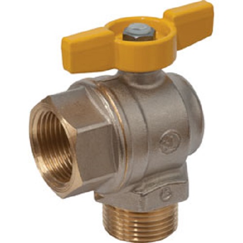 Кран шаровой Giacomini 1/2", ВР-НР, угловой, желт. бабочка, для газа, никель