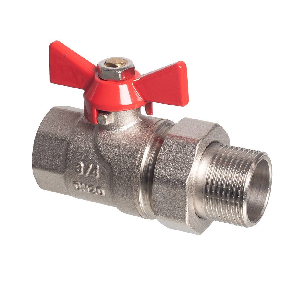 Кран шаровой Kromwell 3/4", ВР-"американка", красн. бабочка, никель